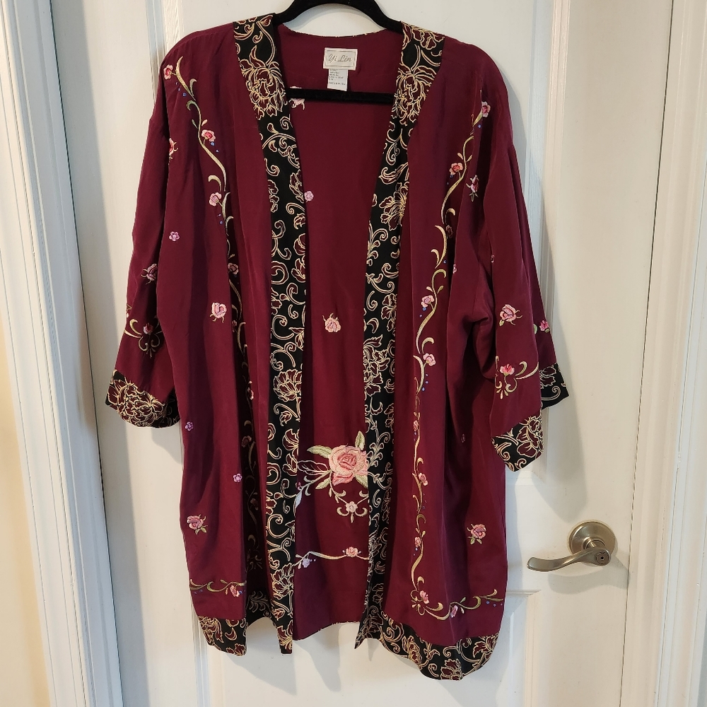 Yi Lin silk kimono cardigan dark red, size large